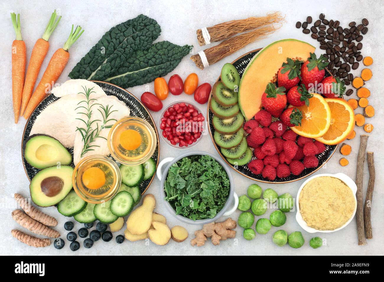 Healthy food collection for asthma sufferers, high in protein, omega 3