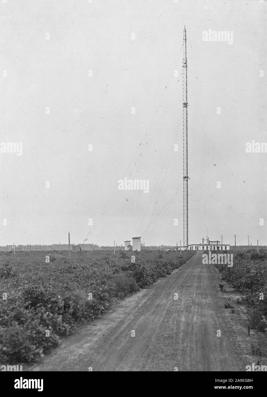 Alien Property Custodian - Property Seized - German owned Sayville wireless taken over by U.S. The antennae of the German Wireless Station at Sayville, L.I., which was taken over by the Government. July 8. 1915 (picture taken in 1918) Stock Photo