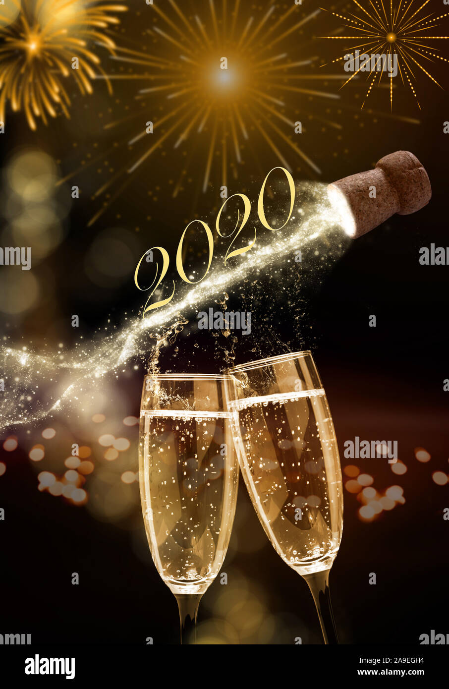 Sparkling wine at New Year's Eve, New Year's Eve 2020, popping cork