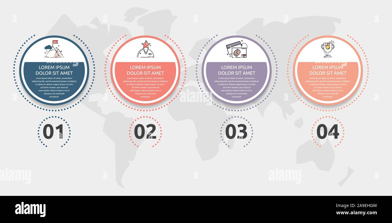 Vector flat infographic template. Line circles with text and icons for ...