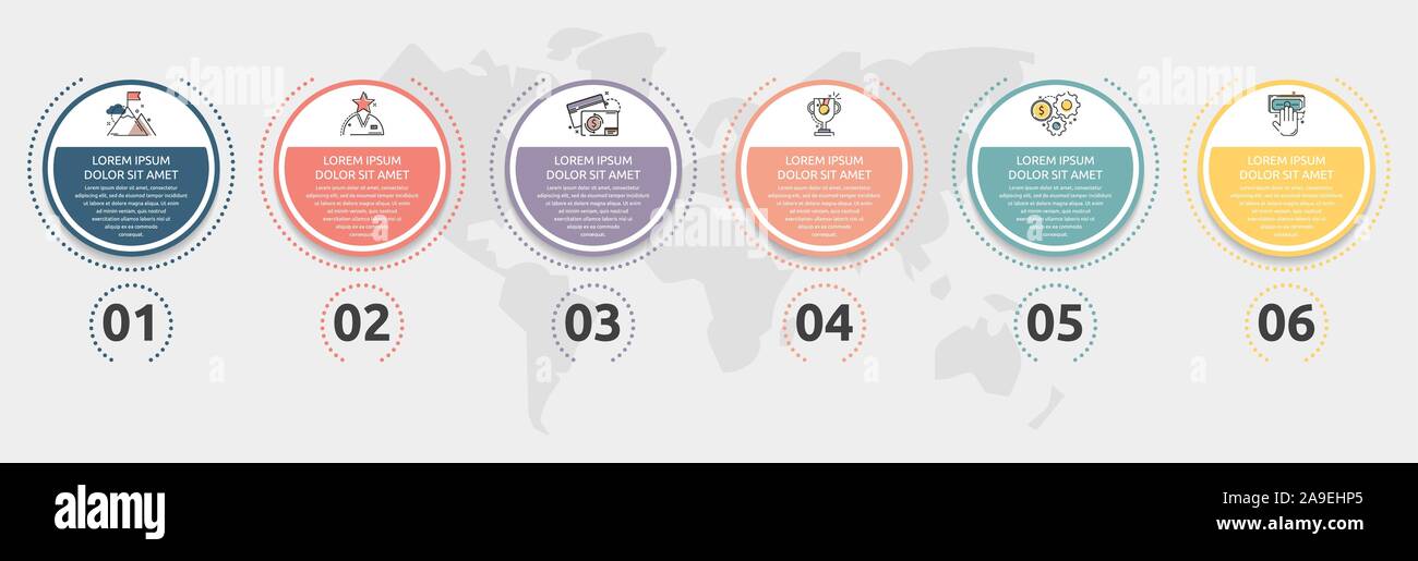 Vector flat infographic template. Line circles with text and icons for ...