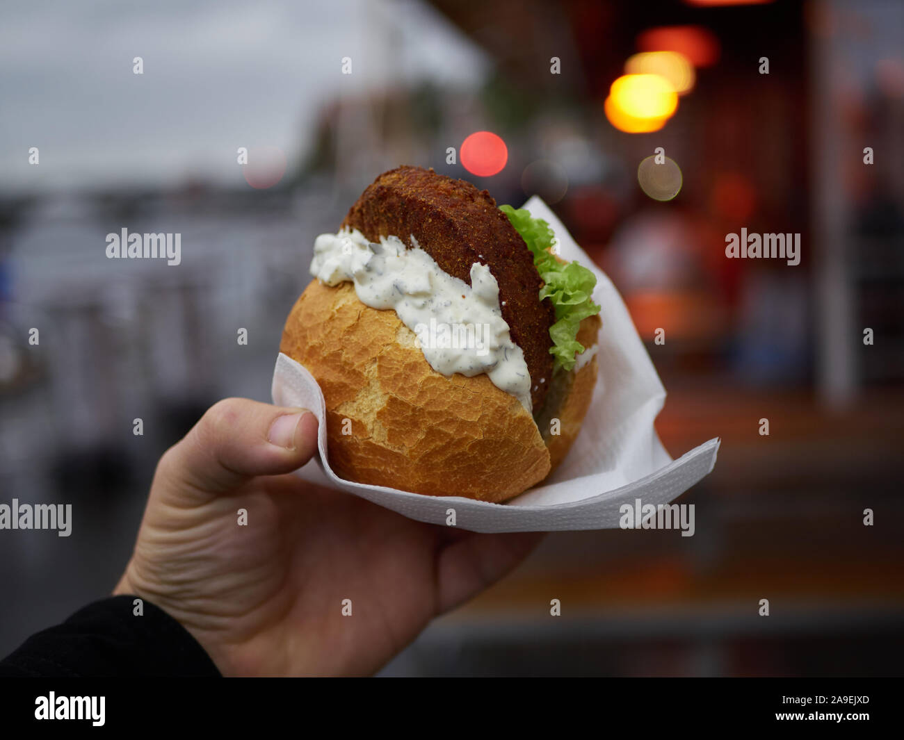 traditional german street food. local seafood. fish burger Stock Photo