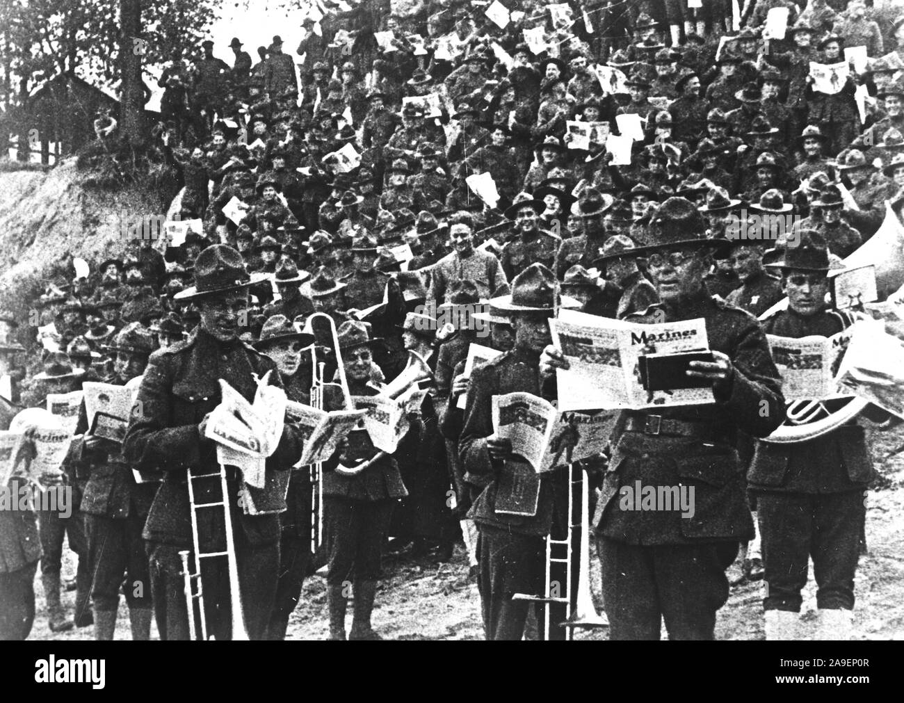 5/6/1919 -  Distribution of 'The Marines Magainze' at Quantico, VA., taken there by seaplane. Stock Photo