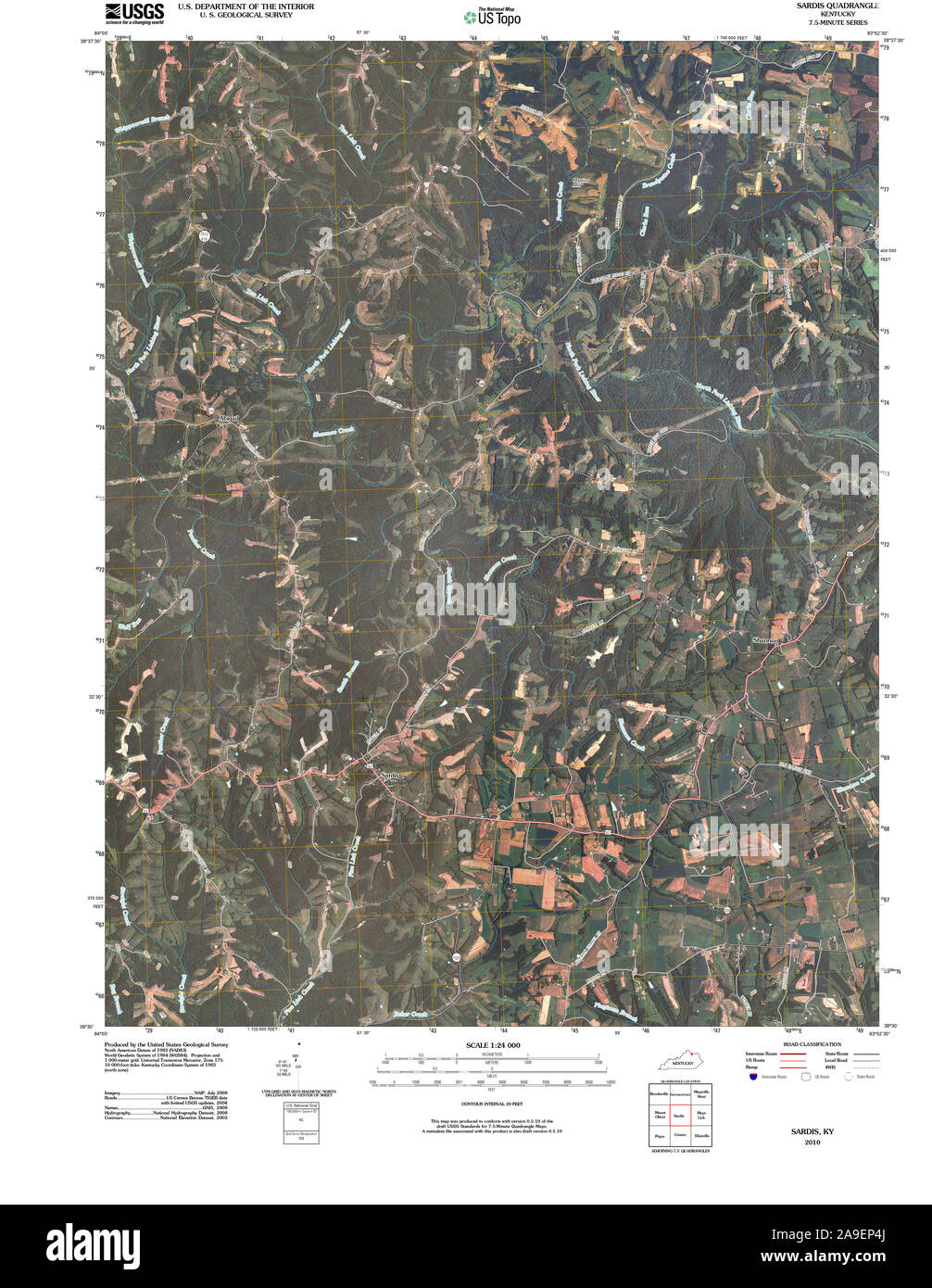 USGS TOPO Map Kentucky KY Sardis 20100324 TM Stock Photo Alamy