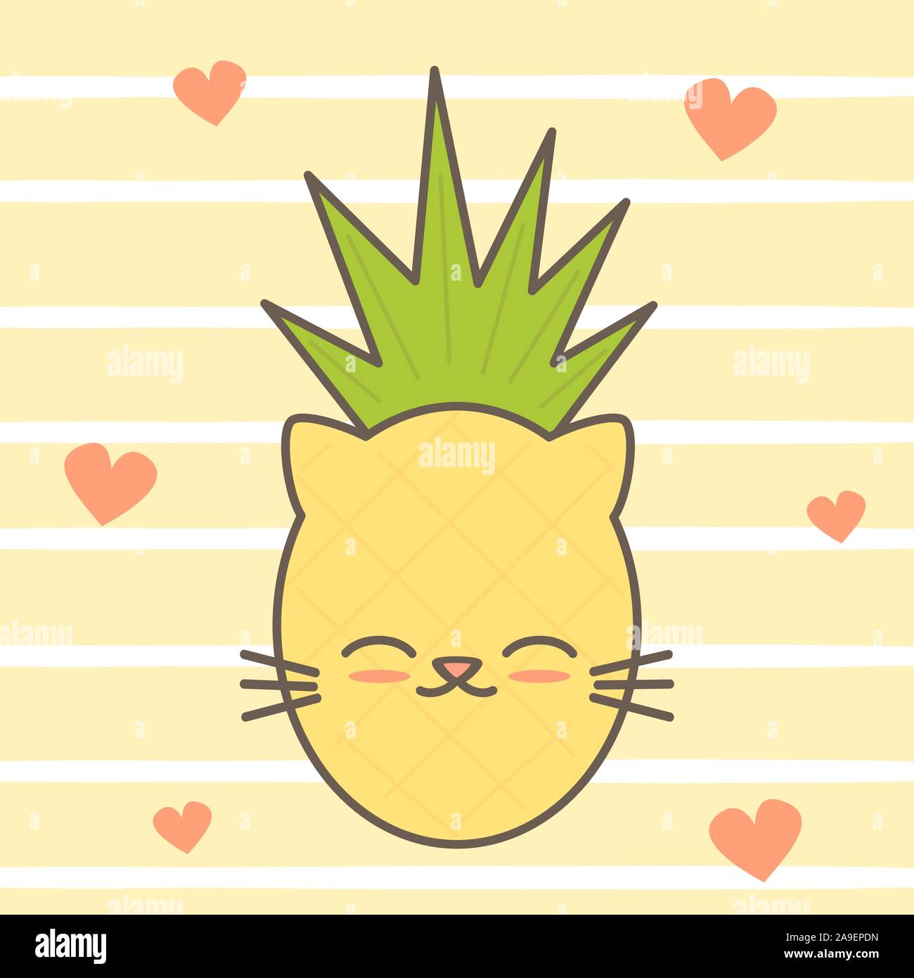 cute cartoon vector hand drawn cat pineapple card Stock Vector Image