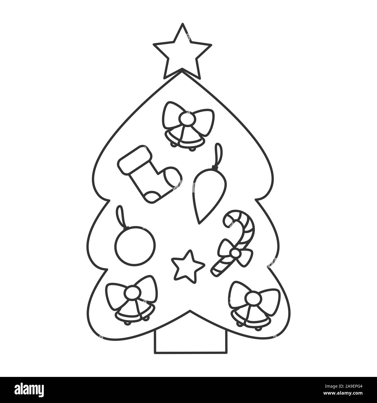 cute cartoon black and white christmas tree vector illustration for