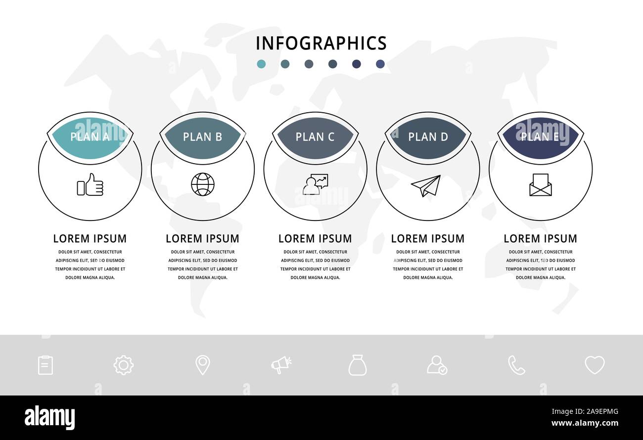 Vector flat infographic template. Line circles with text and icons for ...