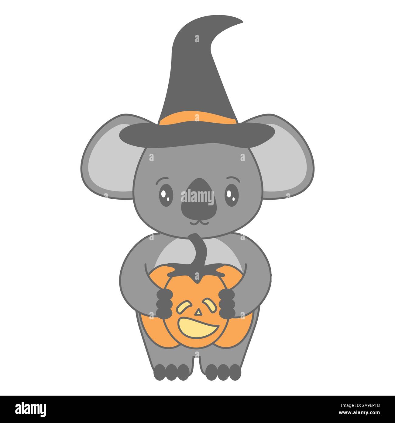 cute cartoon koala with pumpkin halloween vector illustration isolated ...