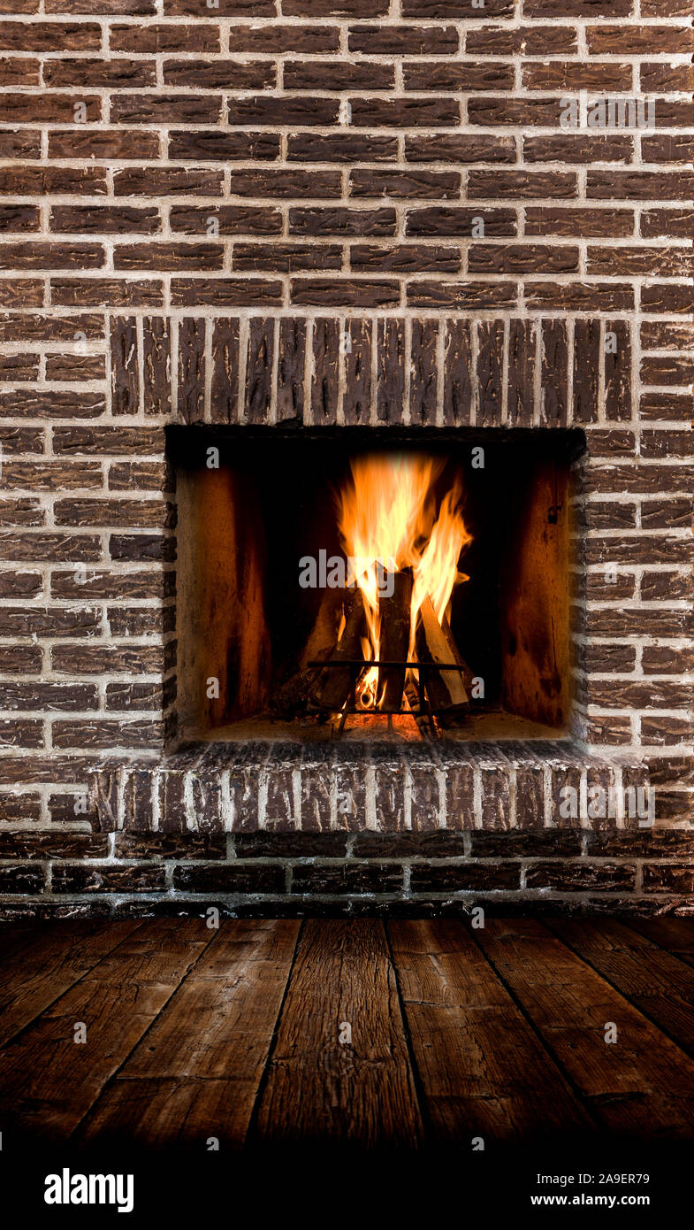 Fireplace in brick wall Stock Photo Alamy