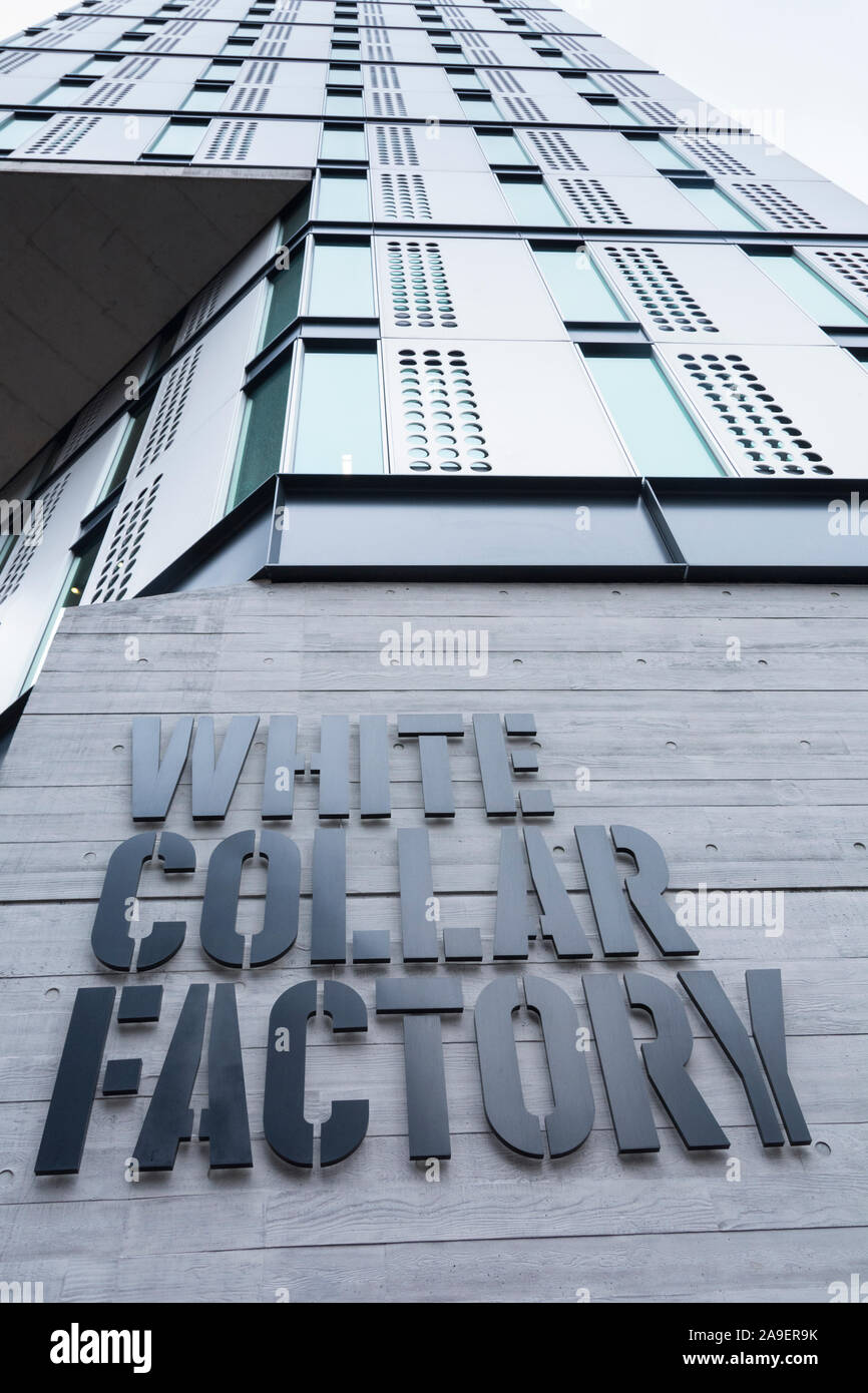 Closeup of The Office Group's  White Collar Factory, Old Street Yard, London, EC1, UK Stock Photo