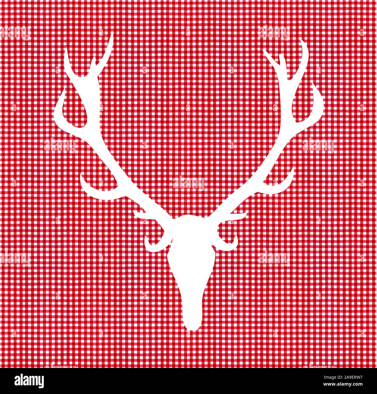 Red checked fabric with deer Stock Photo