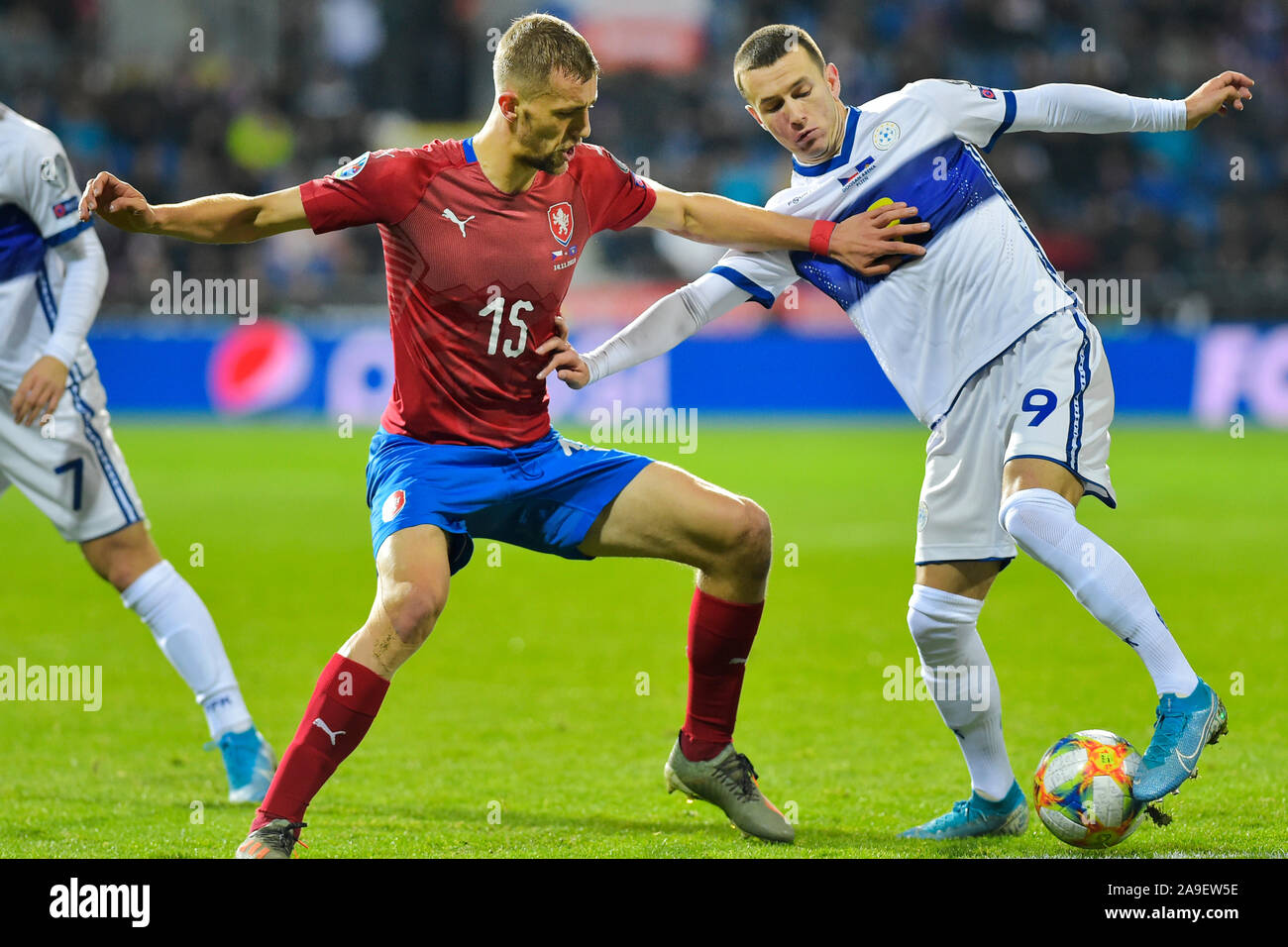 From Left Tomas Soucek Of Czech Republic And Bersant Celina Of Kosovo In Action During The