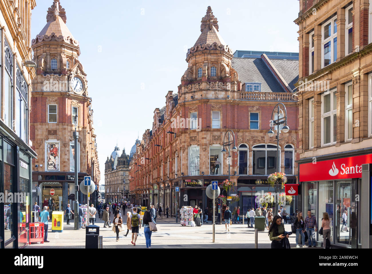 Pedestrianised Briggate & King Edward Street from Albion Place, Leeds, West Yorkshire, England, United Kingdom Stock Photo