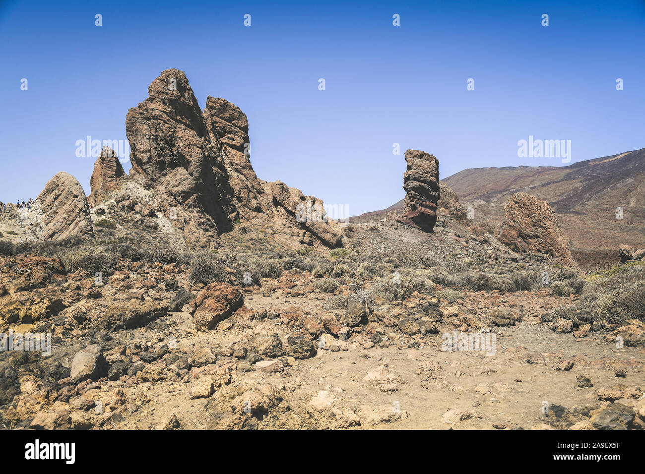 Panorama view of the Roque Cinchado, rock formation part of the Roques de García, Teide National Park. Rocks of volcanic origin, natural monument of t Stock Photo