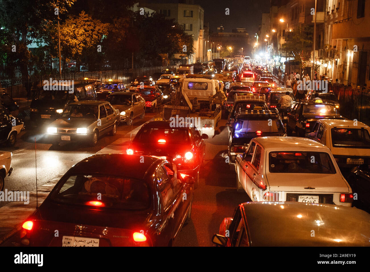 Cairo, Egypt, May 2, 2008: An evening traffic jam in the streets of Cairo. Stock Photo
