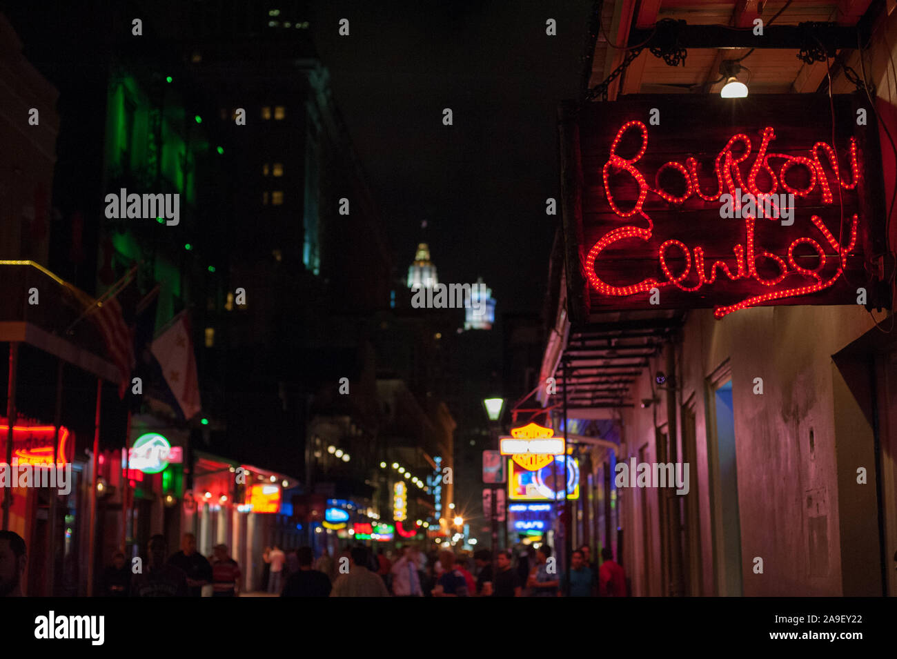 Bourbon Street by night in New Orleans. This historic street in the