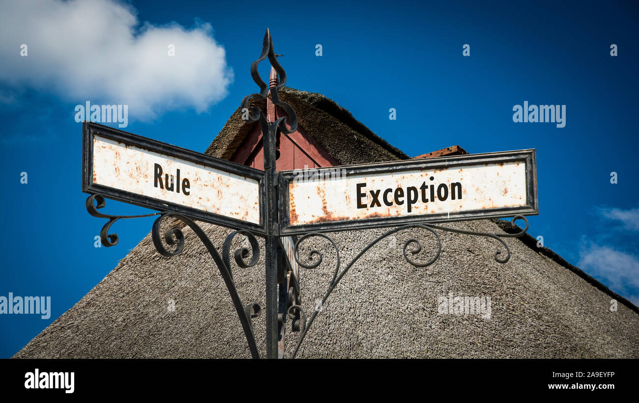Street Sign the Direction Way to Exception versus Rule Stock Photo - Alamy