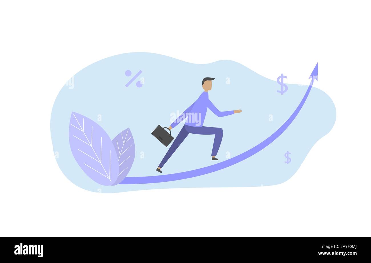 Businessman running on red arrow up go to the success Stock Vector