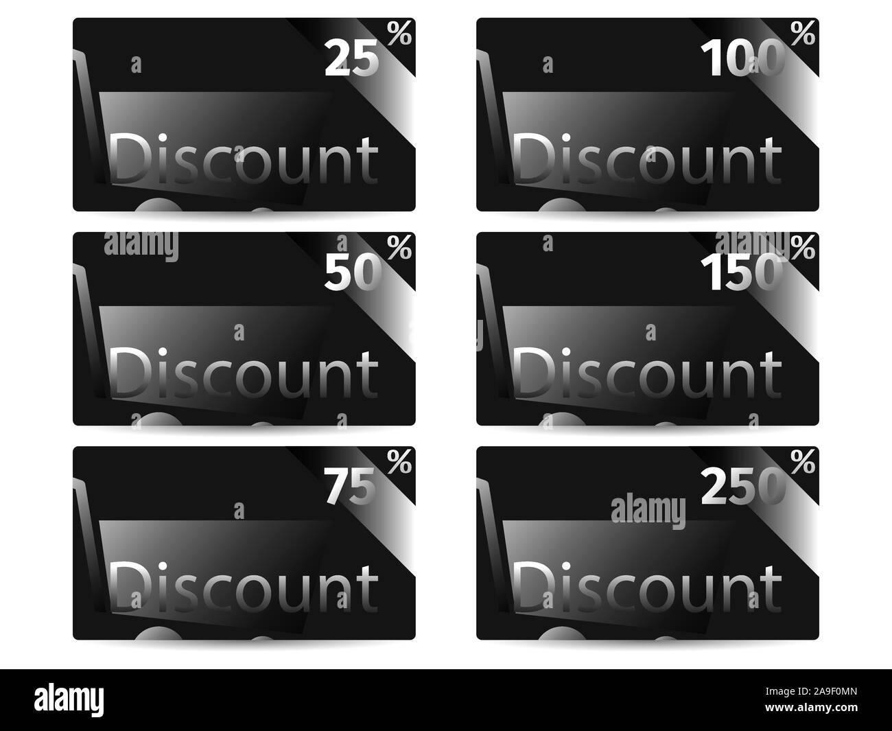 Gift card set. Shopping cart. Black and white gradient. The cards cost