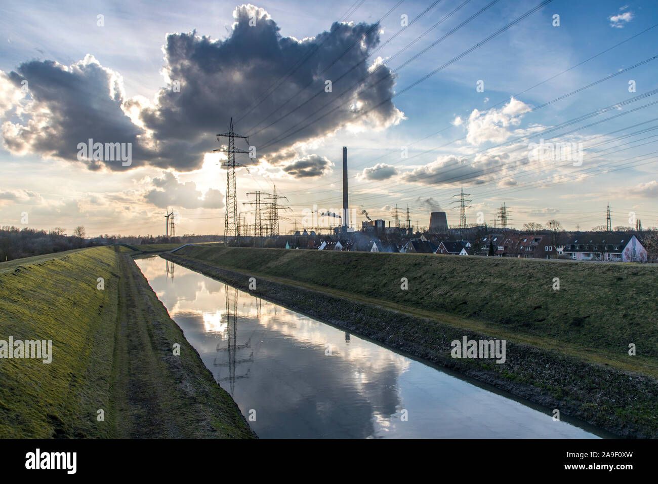 The river Emscher, canalised, in EssenKarnap, on the right the RWE