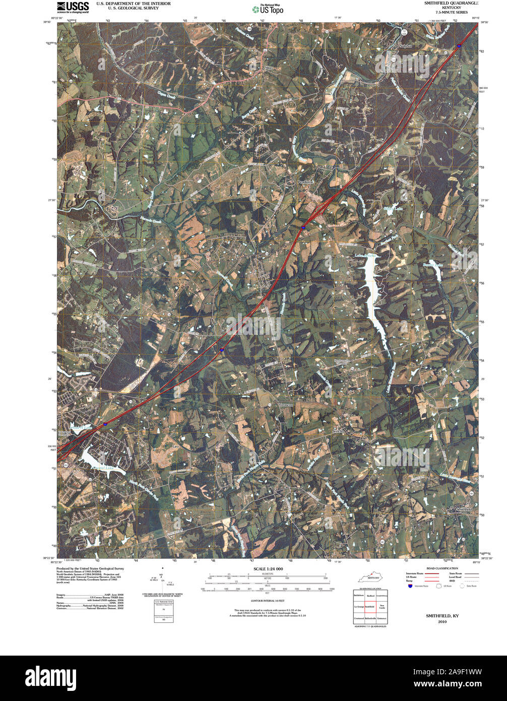 USGS TOPO Map Kentucky KY Smithfield 20100420 TM Stock Photo Alamy