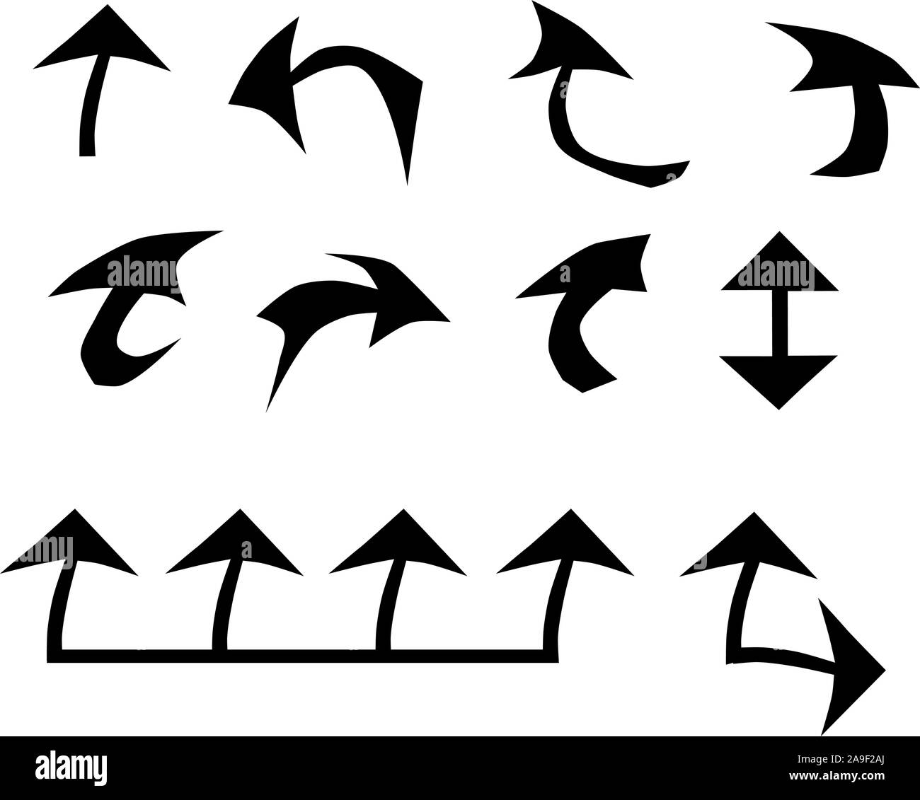 One and several arrows in set. Modern illustration with black arrows. Stock Vector