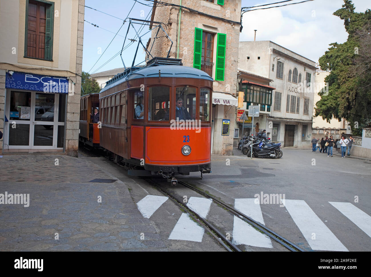 Nostalgic tramway at Soller, Mallorca, Balearic islands, Spain Stock Photo