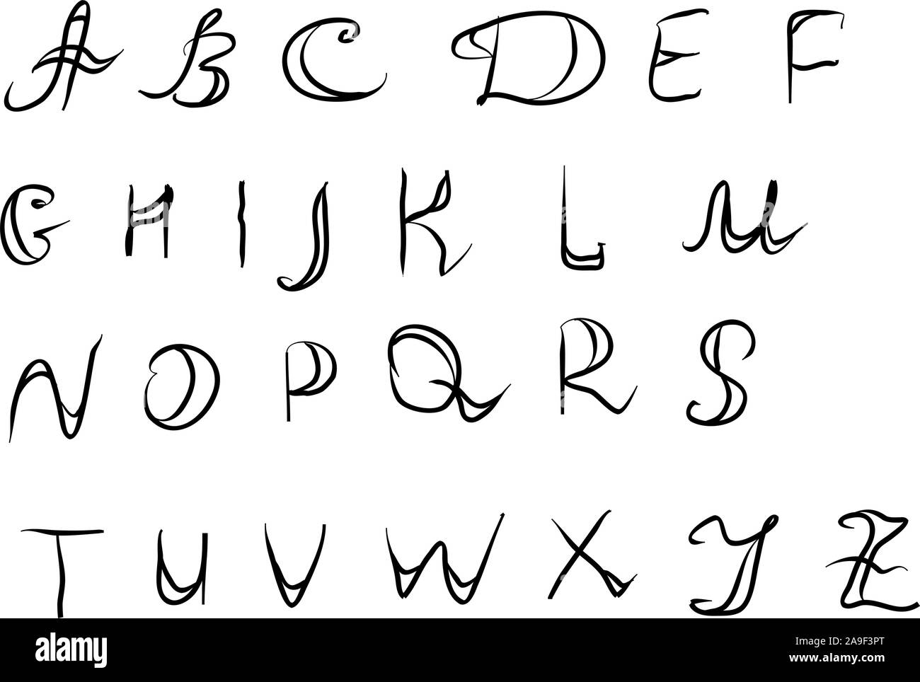 Alphabet hand drawing letters. Black illustration set modern Stock
