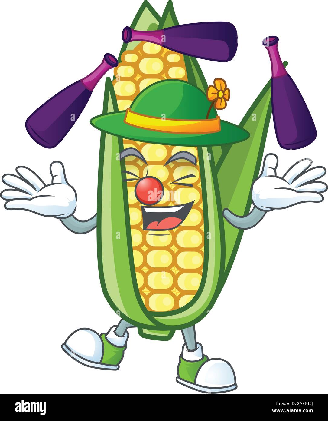 Cute corn with the character cartoon juggling Stock Vector