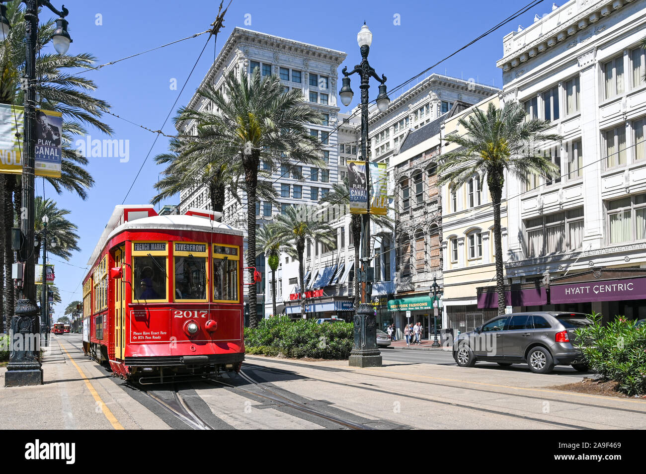 Street car on Canal Street in New Orleans. Stock Photo