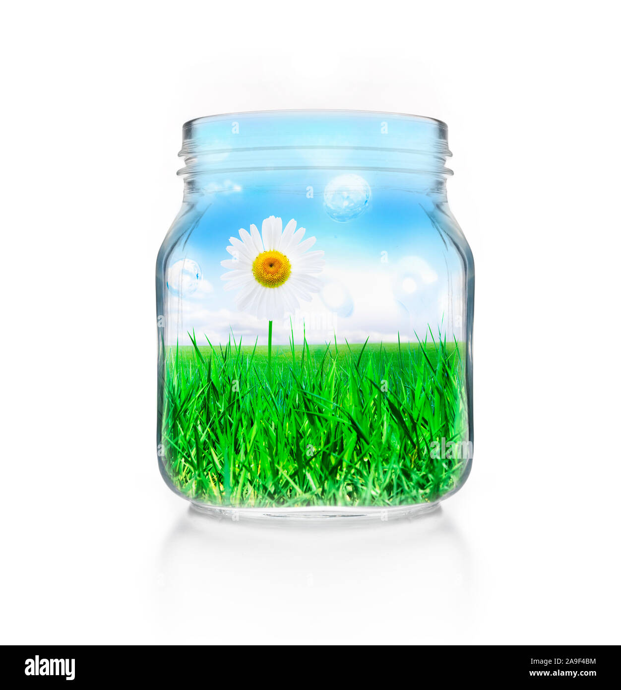 Mason jar with landscape Stock Photo