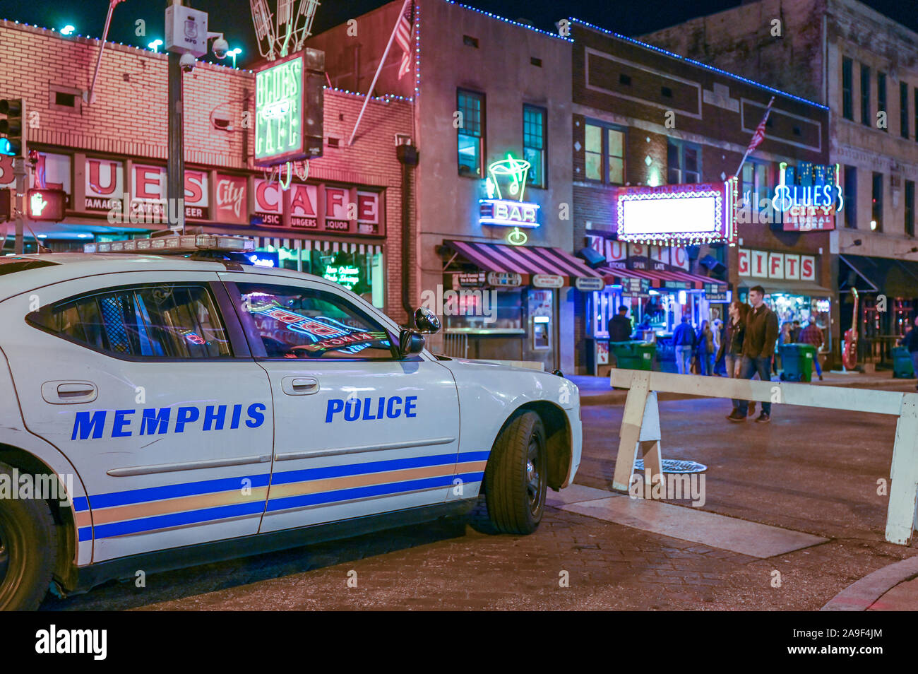 Beale Street in Memphis by night. This street is famous for its blues clubs. Stock Photo
