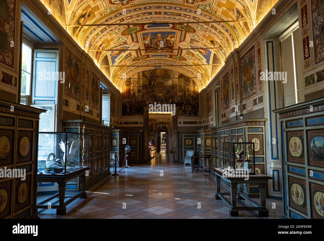 Interiors of Vatican museum. No people in the halls of Museum of Vatican. Beautiful paintings and sculptures in Vatican museum with no people around. Stock Photo