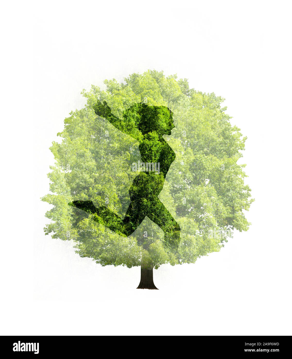 Double exposure of woman in the tree Stock Photo