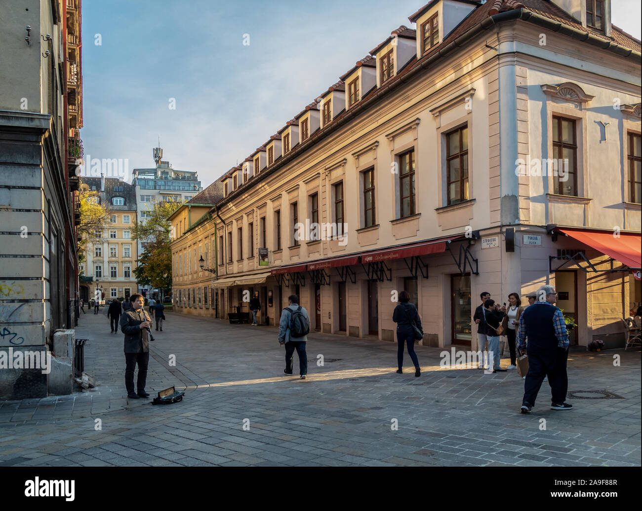 People strolling in the centre of Bratislava, the capital of Slovakia Stock Photo