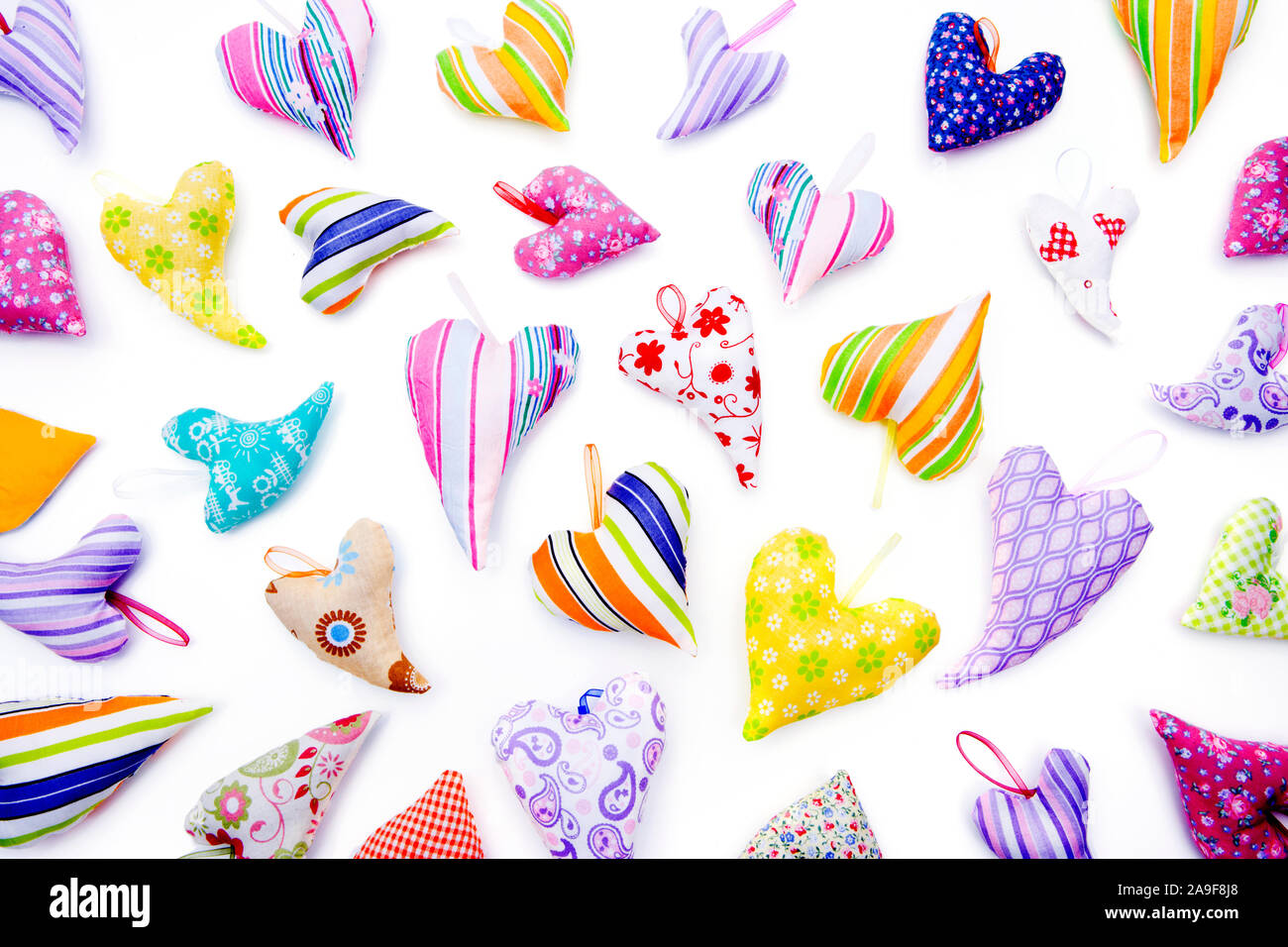 Colorful cloth hearts Stock Photo