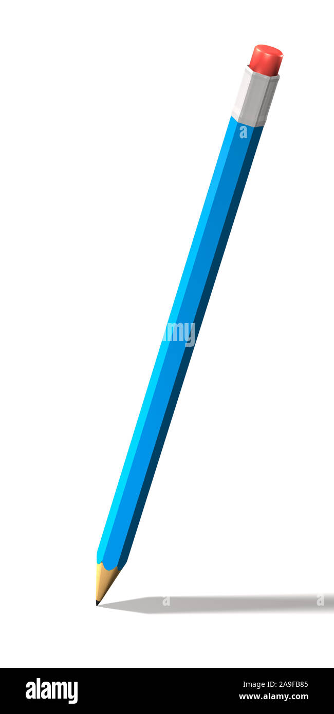 An image of an isolated typical blue pencil with eraser Stock Photo