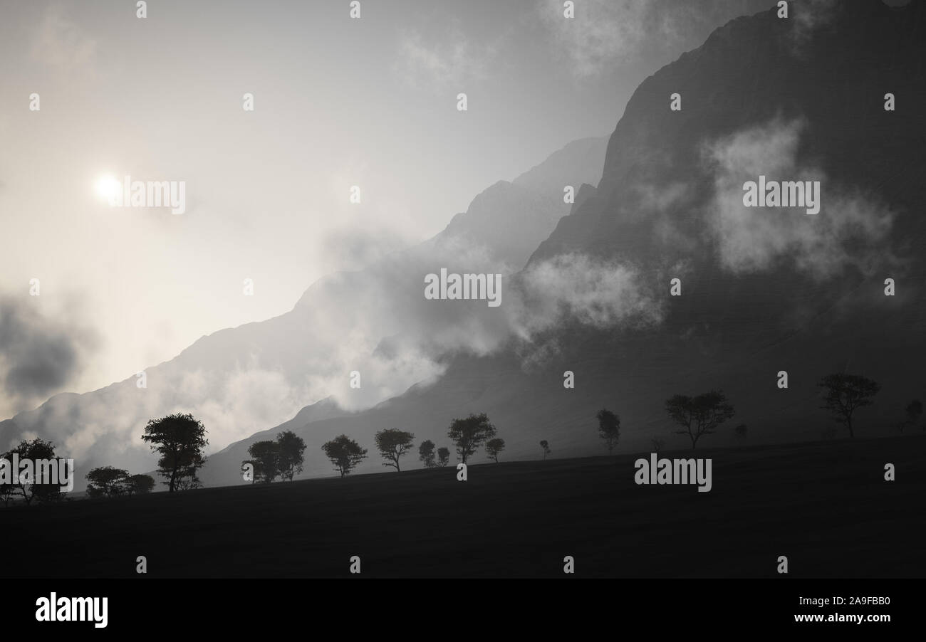 Black and white landscape with fog hi-res stock photography and images ...