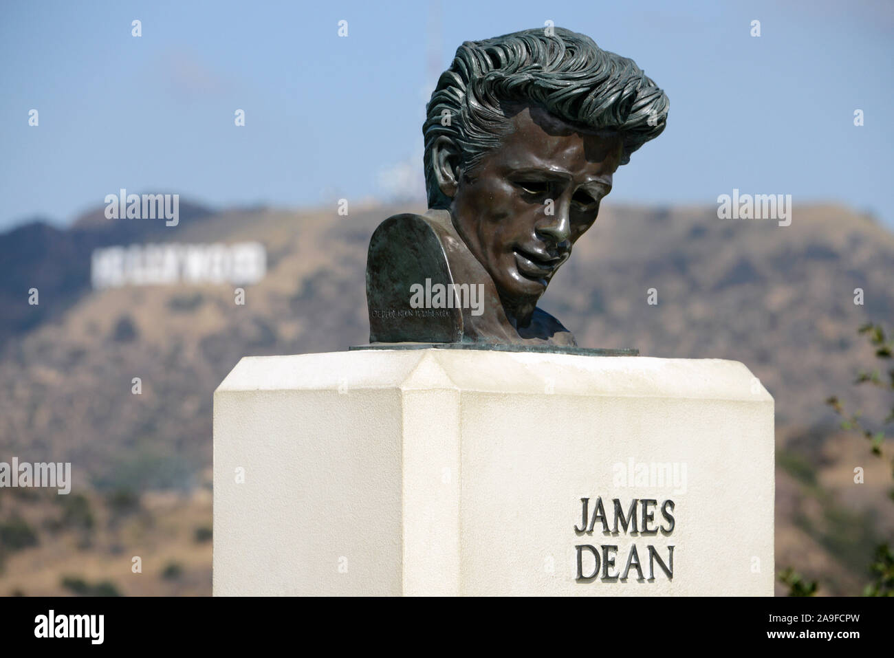 James Dean Memorial on the grounds of Griffith Park Observatory, Los Angeles, California, USA Stock Photo