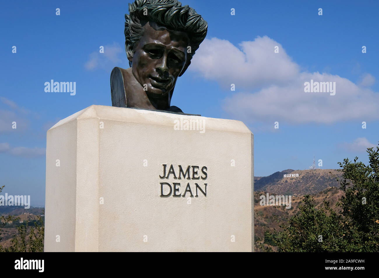 James Dean Memorial on the grounds of Griffith Park Observatory, Los Angeles, California, USA Stock Photo