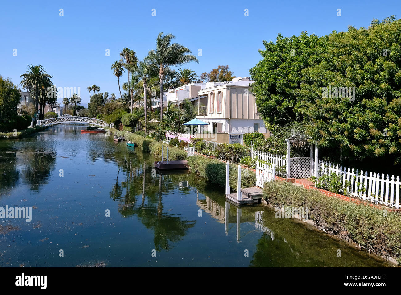 Historic quarter Venice Canals, Canals of Venice Beach, Los Angeles, California, USA Stock Photo