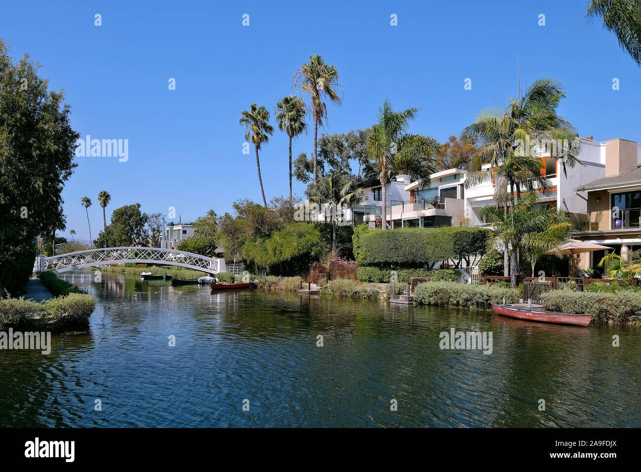 Historic quarter Venice Canals, Canals of Venice Beach, Los Angeles, California, USA Stock Photo