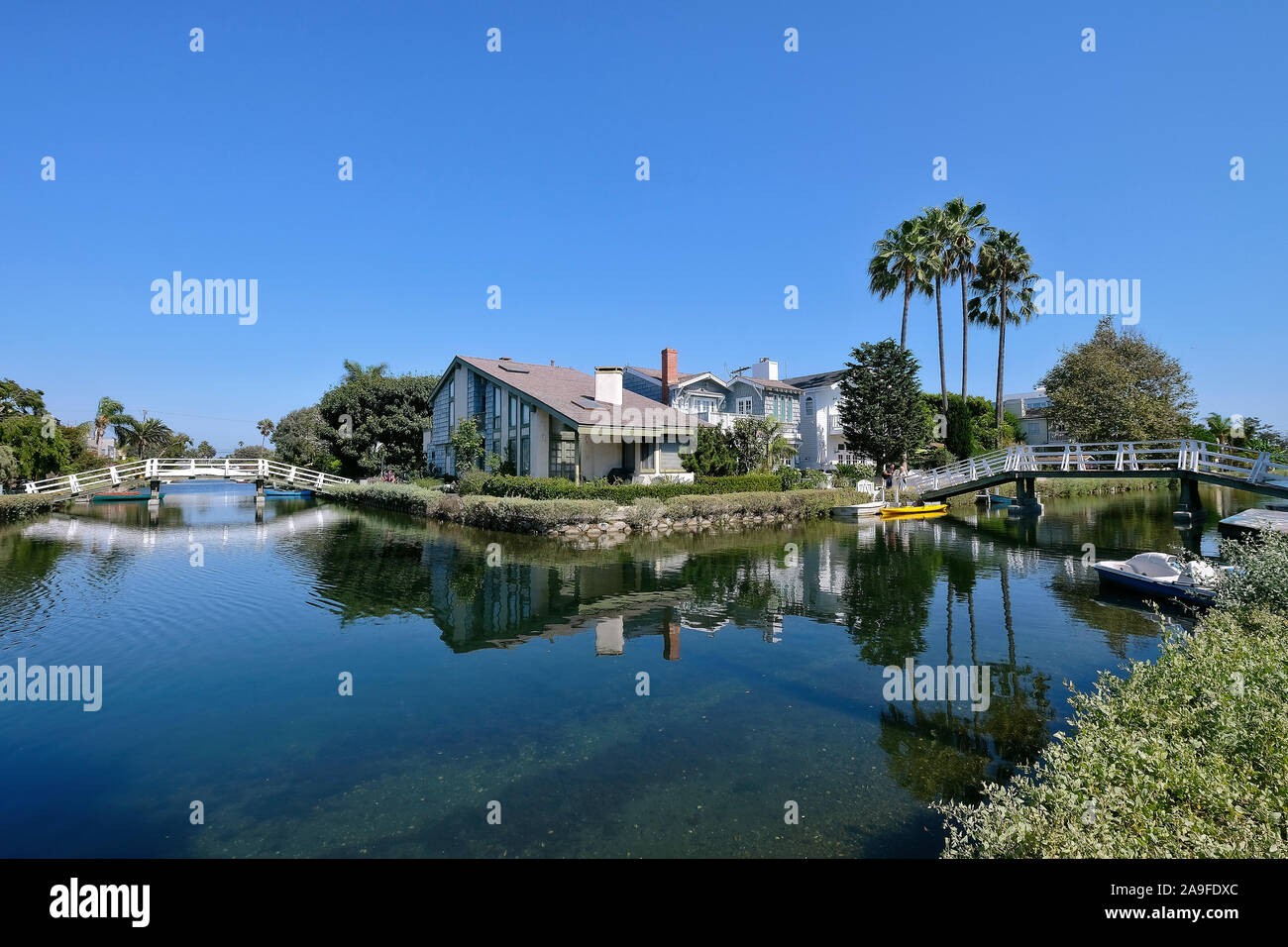 Historic quarter Venice Canals, Canals of Venice Beach, Los Angeles, California, USA Stock Photo