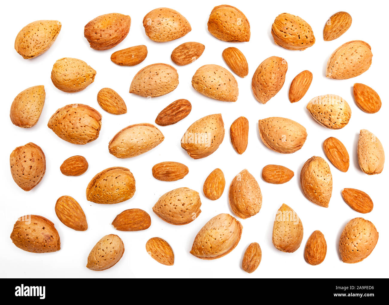 Almonds in the shell isolated on white background Stock Photo Alamy