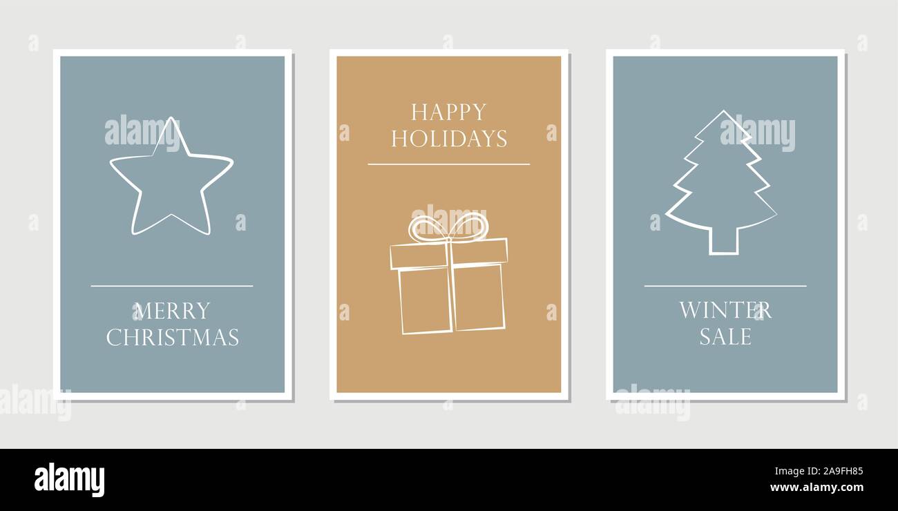 set of christmas greeting cards with star gift and tree vector ...