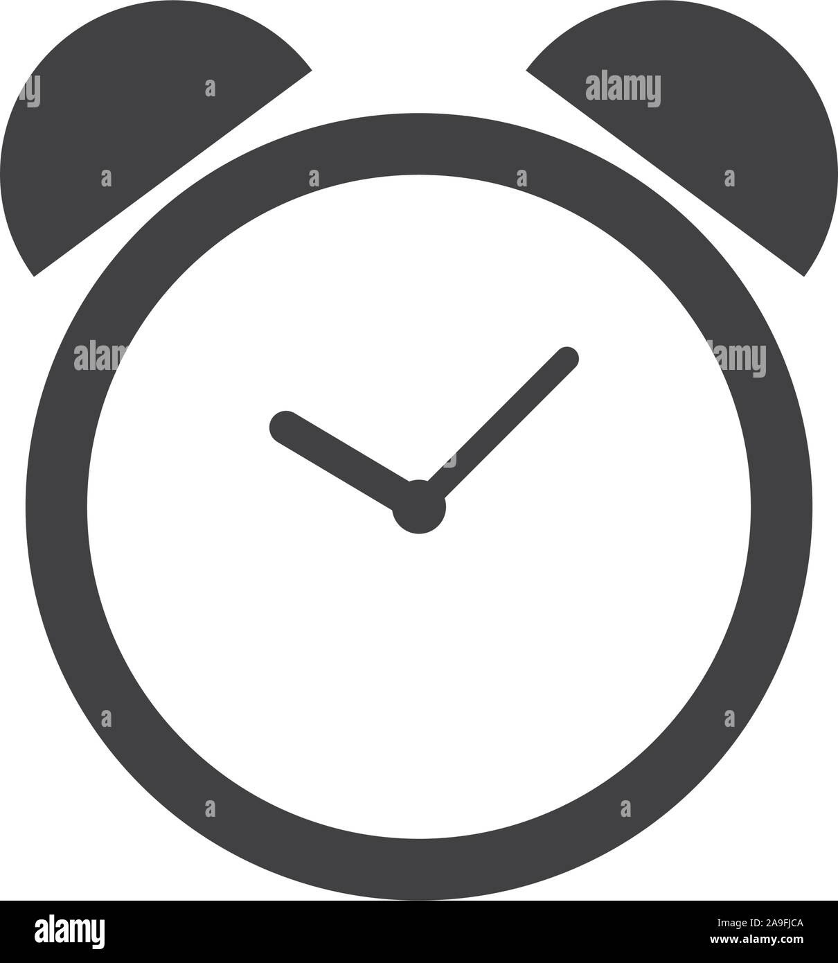 Minimalist alarm clock icon with bells and hour, minute hands with