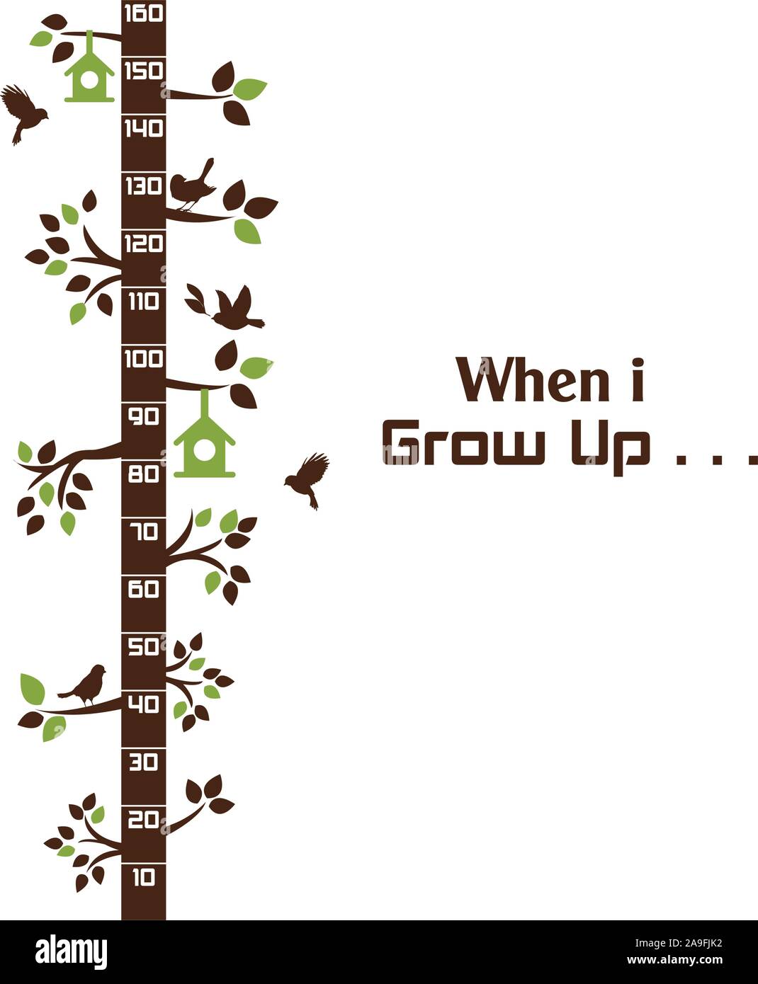 Kids height ruler with a tree and birds for wall decals, wall stickers