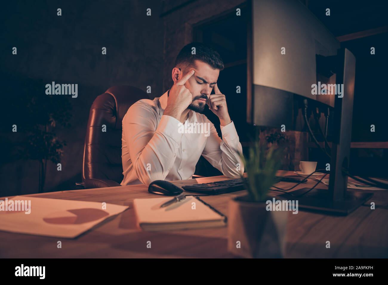 Photo of man suffering from unbearable headache feeling extreme pain