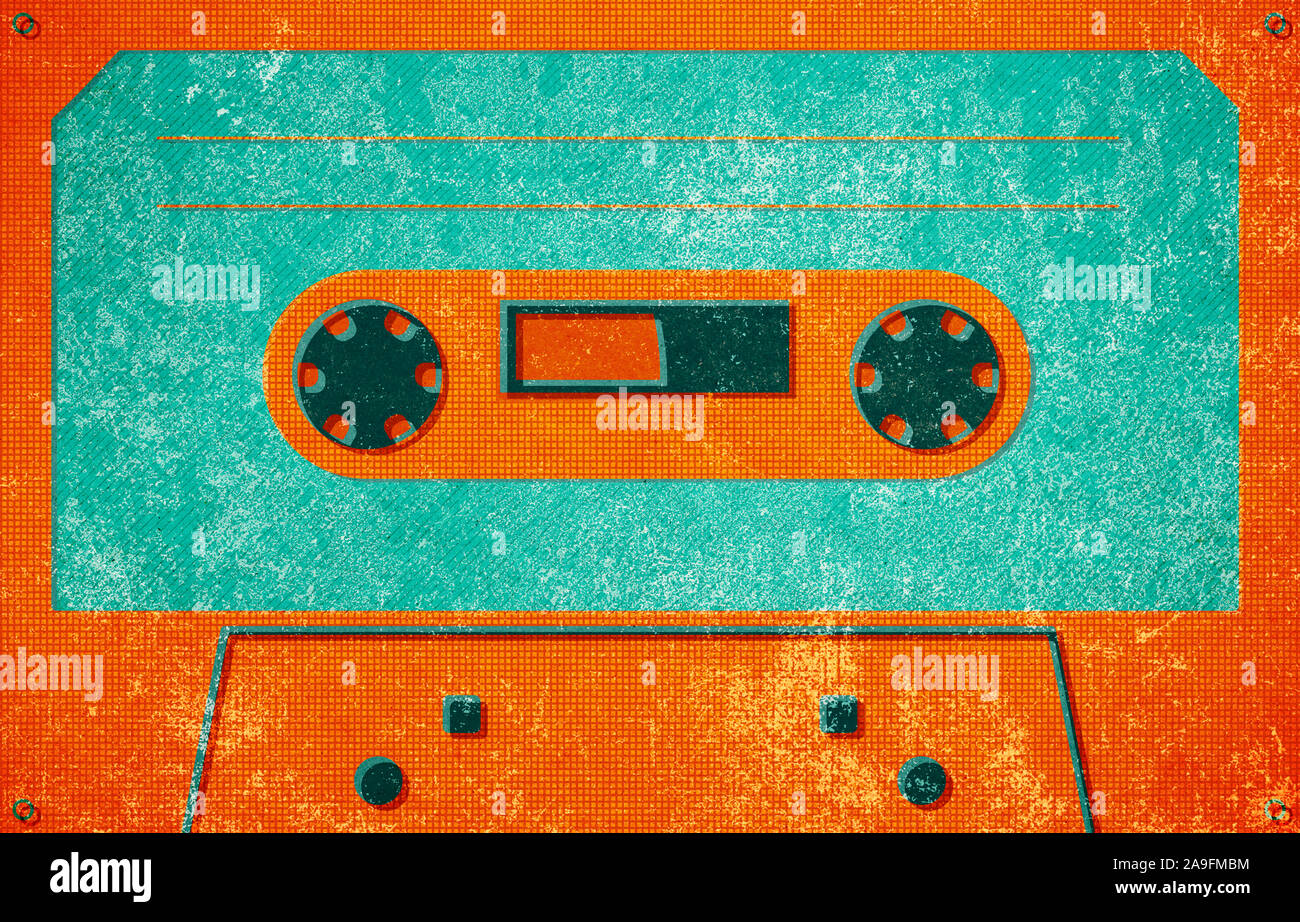 Colorful vintage cassette tape with blank label music and retro
