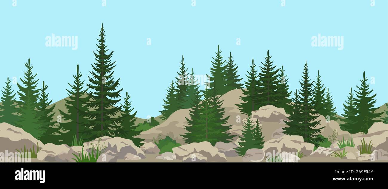 Seamless Landscape with Trees Stock Vector